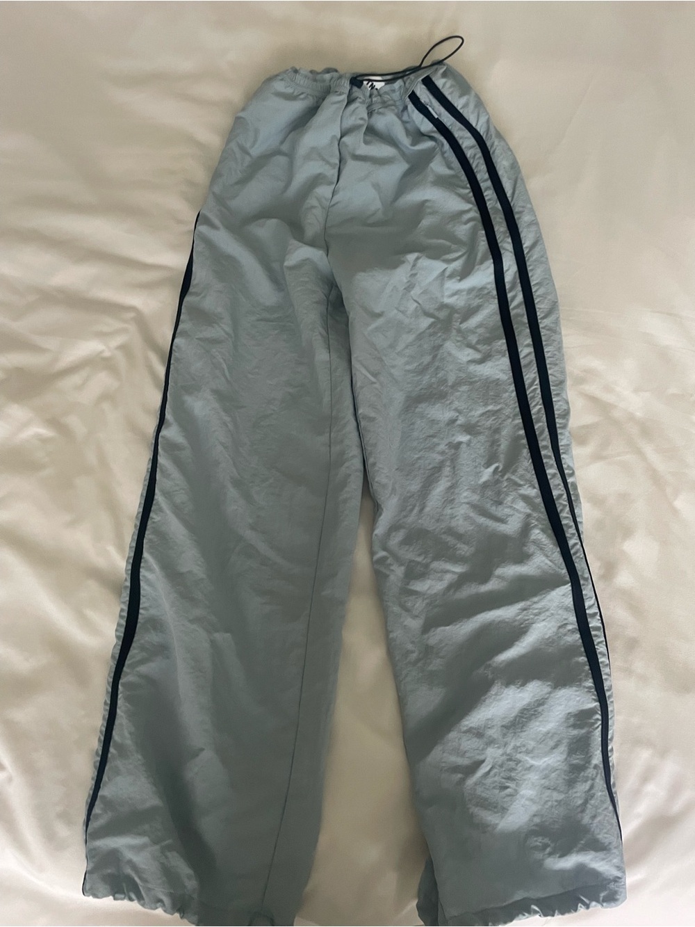 Light Gray blueish Track Pants with Navy Side Stripes